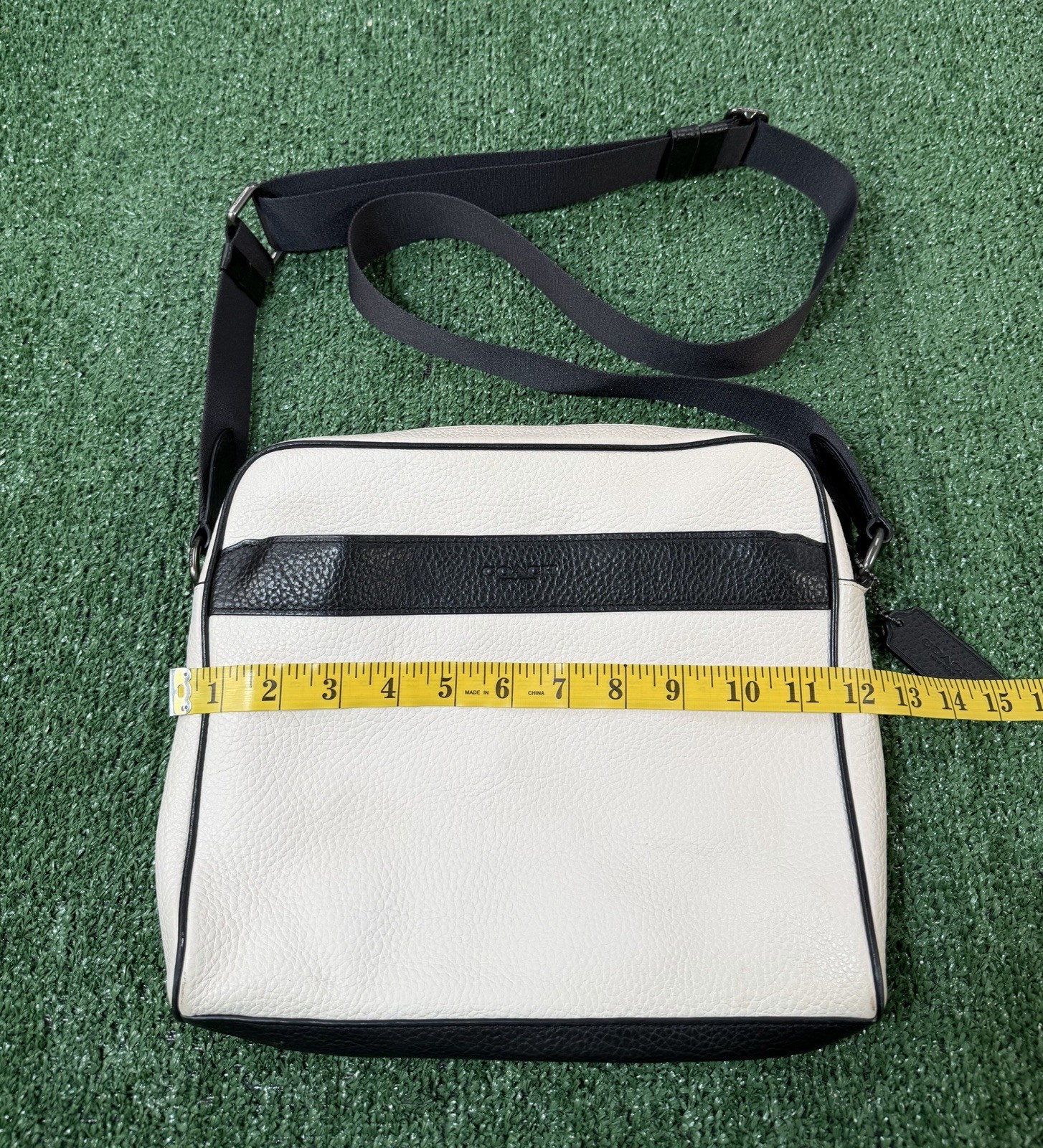 COACH Charles Black / Ivory Pebbled Leather Camera Crossbody Bag F26077