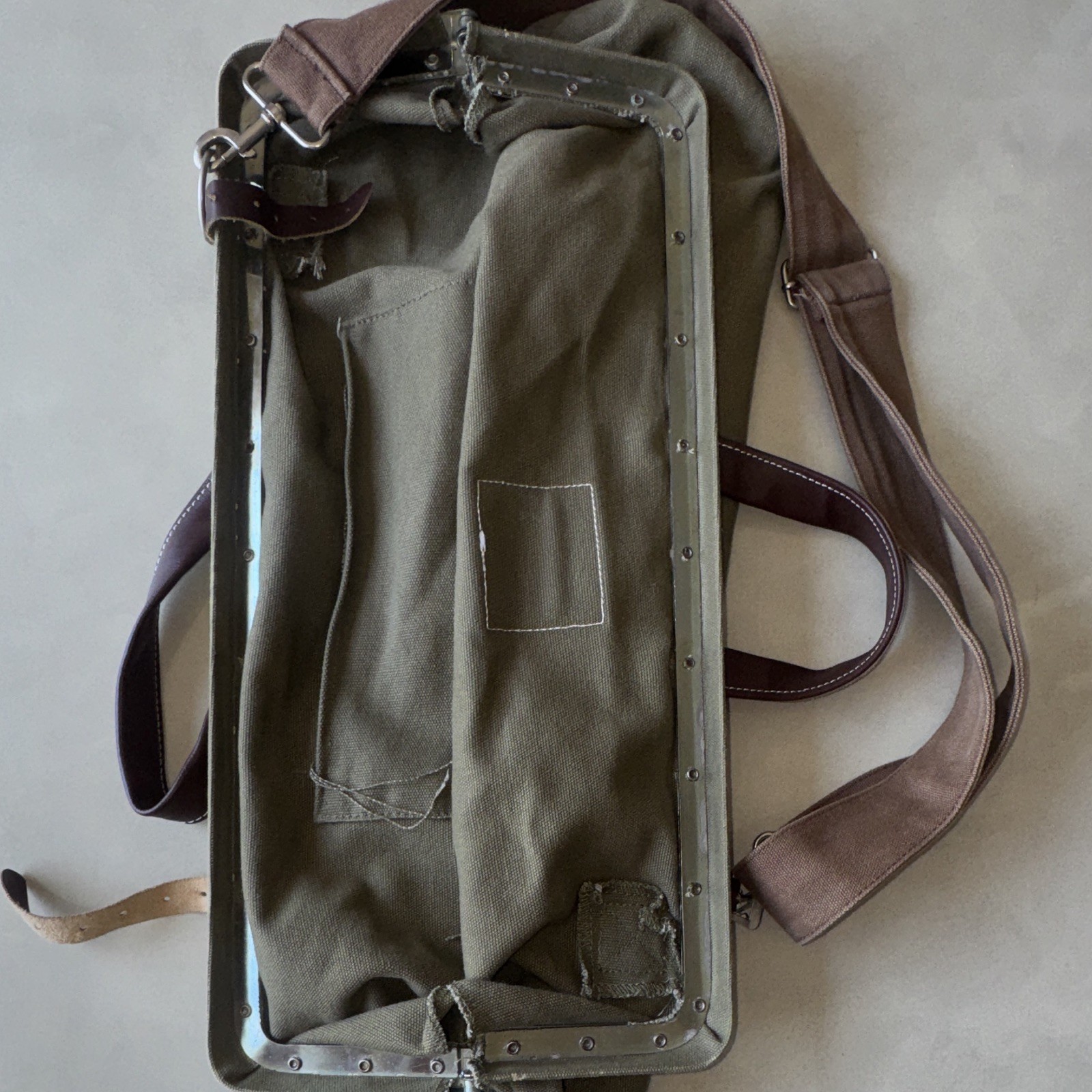 Green Brown Duffle Bag Buckle Closure Adjustable Strap Leather Handles
