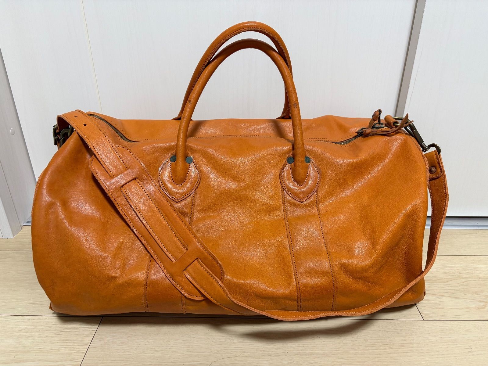 RRL Double RL Oil Leather Boston Bag Brown Duffle Travel Shoulder Large USA