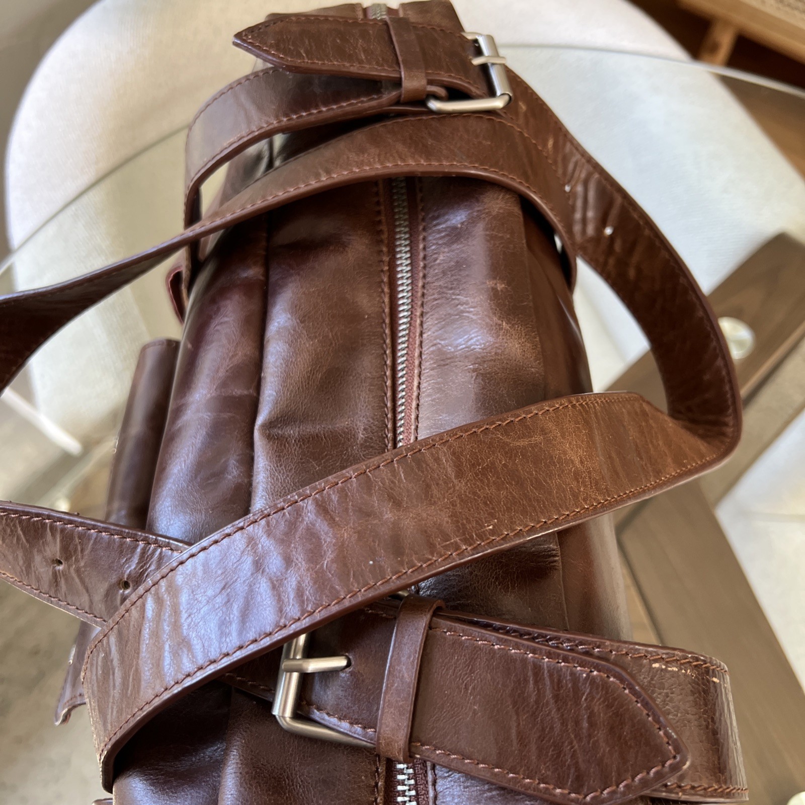 Latico Brown Leather Satchel Multi Pocket Straps Leisure Duffle Unused 11″ x 13″