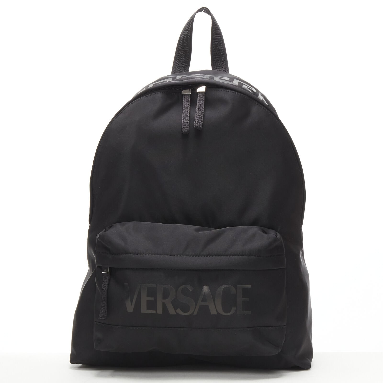 VERSACE La Greca 90’s logo black nylon backpack bag