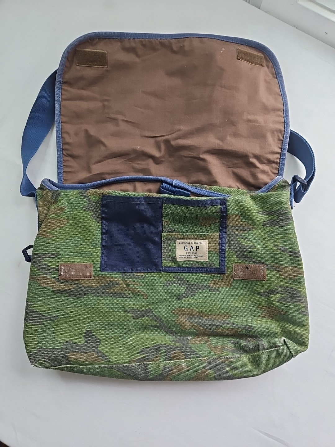GAP LAPTOP MESSENGER Y2K 17″x12″ CAMO BAG BLUE STRAP SCHOOL COLLEGE UNIVERSITY