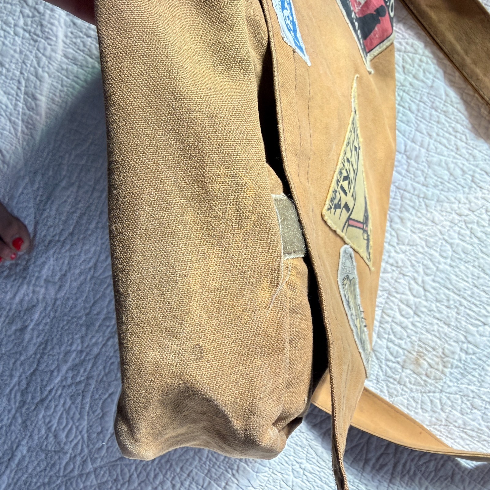 Vintage Liberto Canvas Messenger Shoulder Bag Commemorative Utility w/ Patches