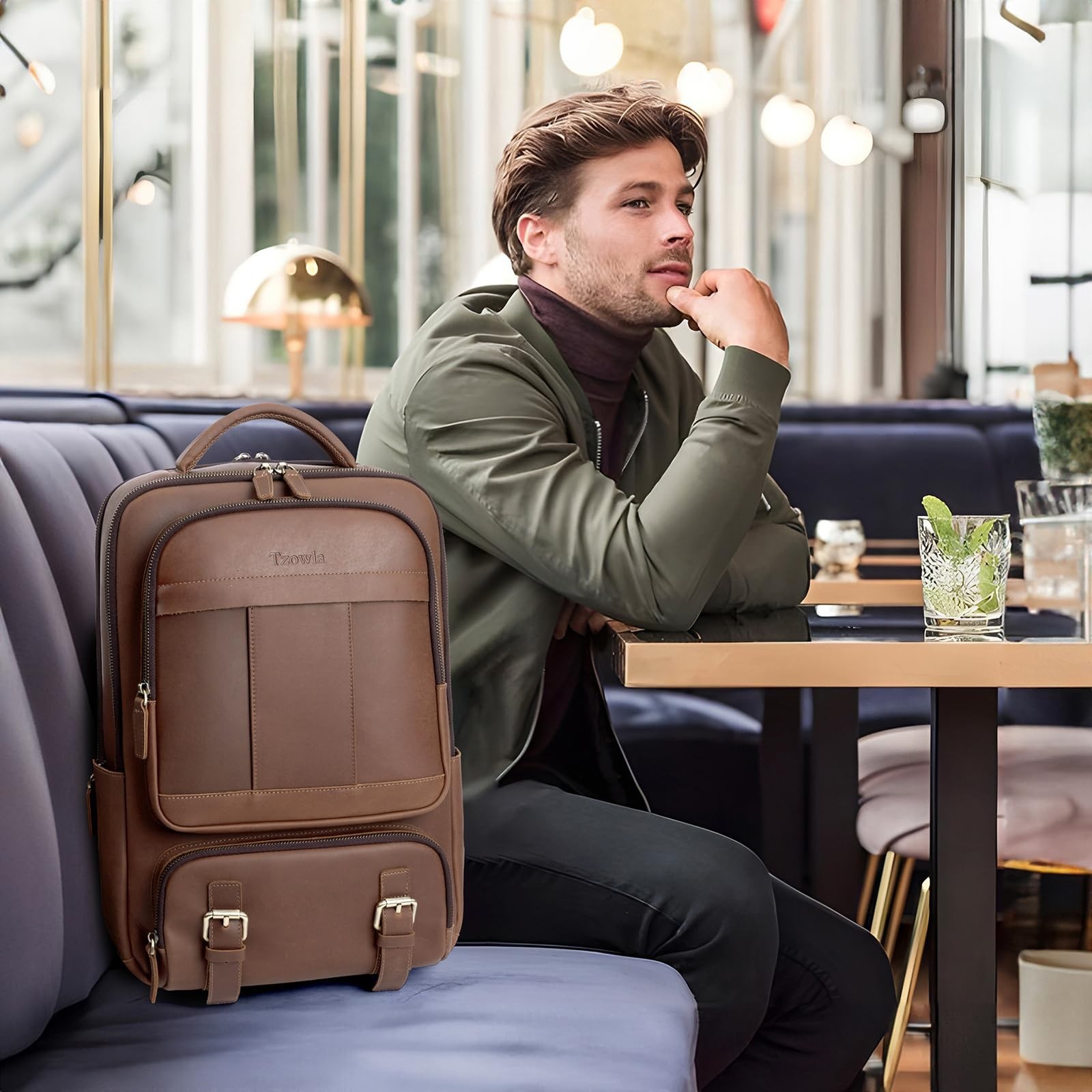 Leather Laptop Backpack for Men & Women, 15.6″ Business Travel Rucksack, Vintage