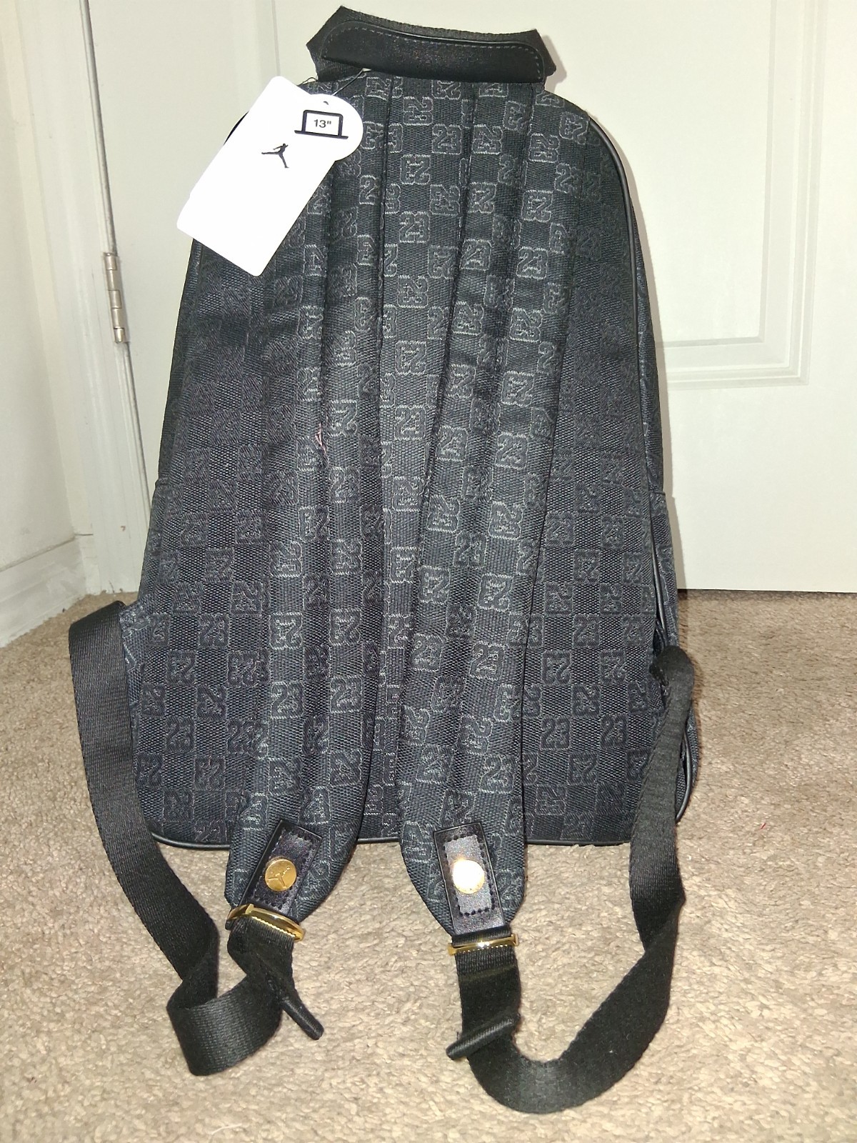 New Authentic Jordan Monogram Jumpman Backpack Black Logo Gold Zipper
