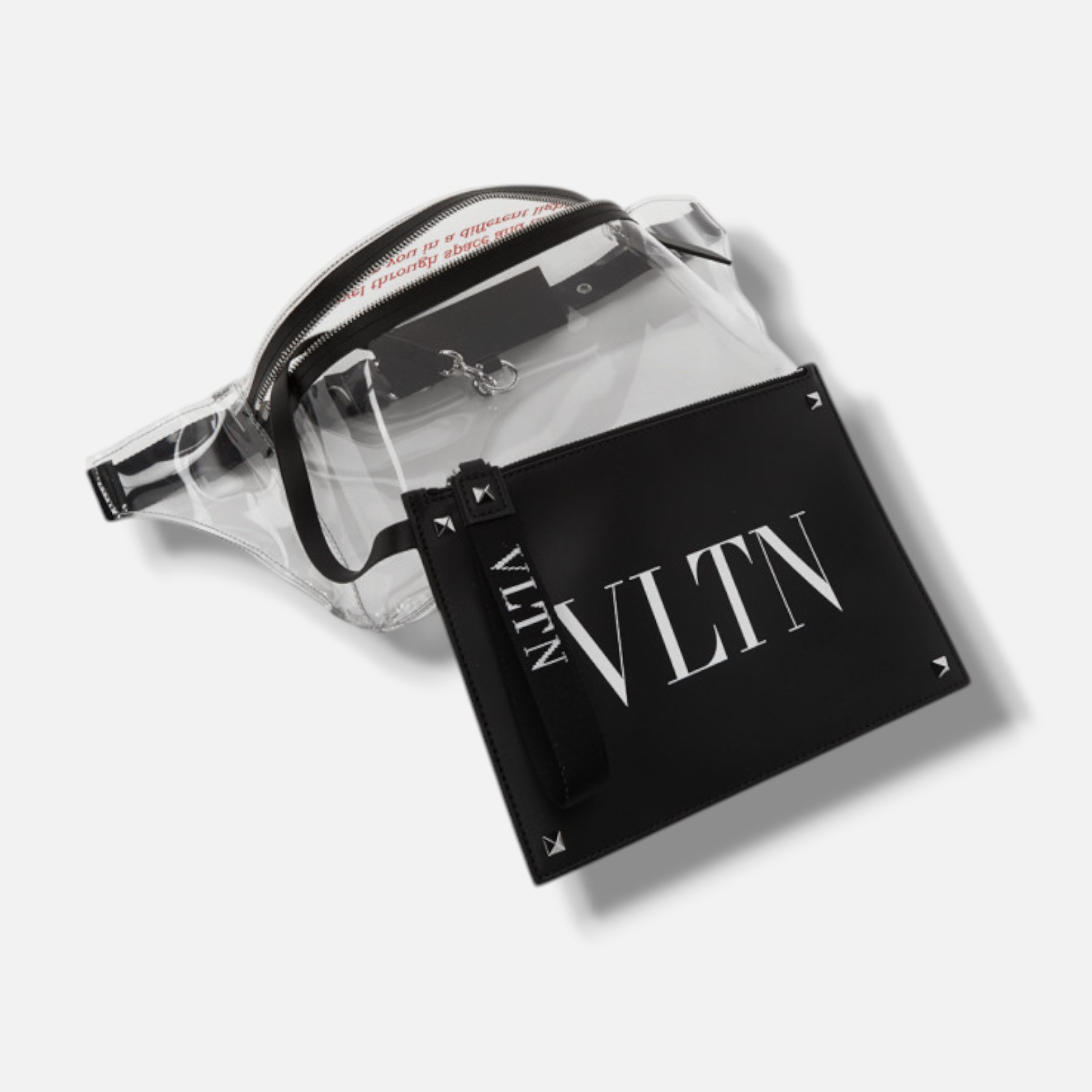 VALENTINO GARAVANI Men’s Transparent VLTN Logo Leather Crossbody Belt Pouch Bag