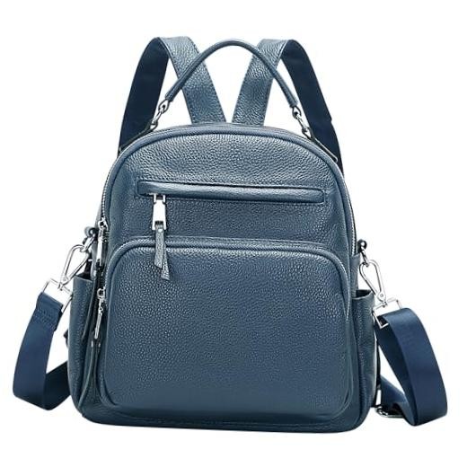Genuine Leather Backpack for Women Small Convertible Backpack Purse Linen Blue