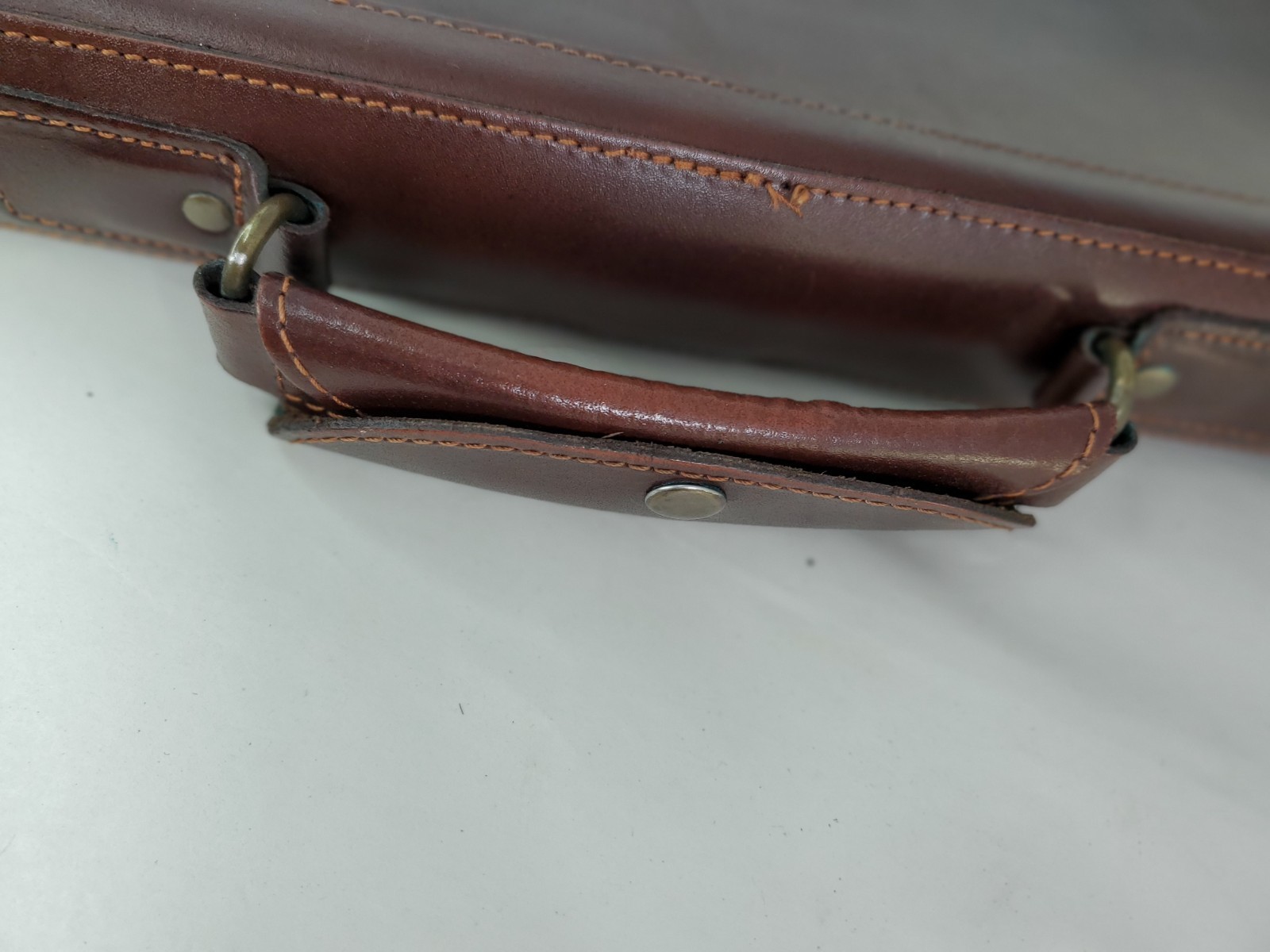 Tan Brown Leather Breifcase Genuine Vintage HandMade In Greece 15 X 11
