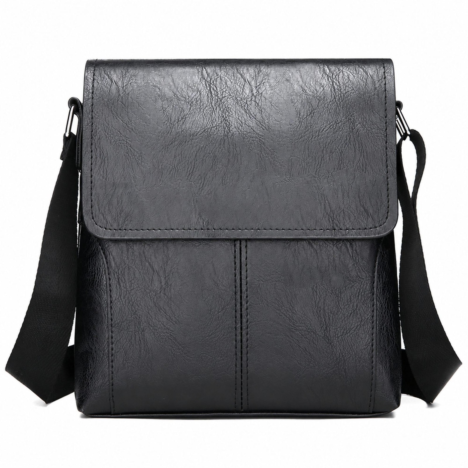 SHENGLAICAI Men Crossbody Bag Small PU Leather Messenger Medium, Black