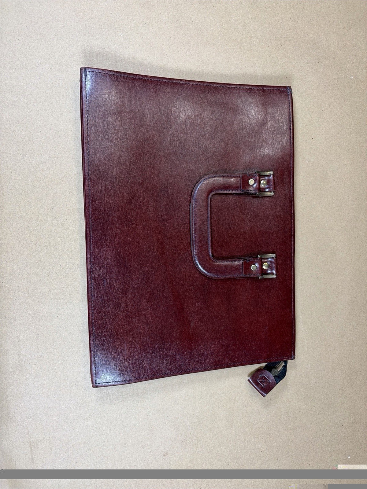 Burgundy Zip Briefcase/Document Case Top Handle Portfolio w/ Inner Dividers