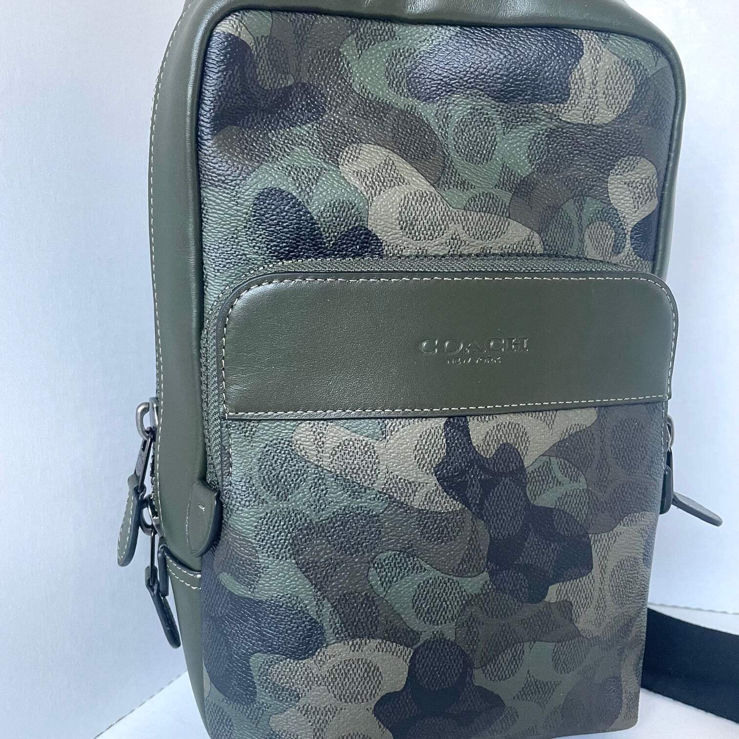 Coach Gotham Pack Sling CAF37 Camo Green Signature Leather Crossbody