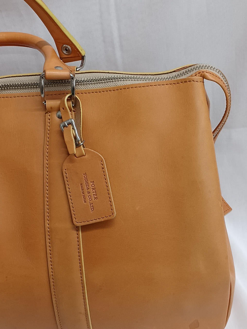 PORTER TAND Boston bag Camel Brown Leather Men Duffle bag Large capacity