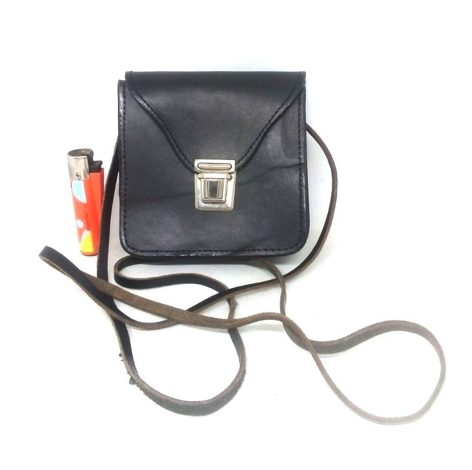 Vintage Swiss Genuine Leather Black Bag Case Belt Pouch Slightly Used 12×12 cm