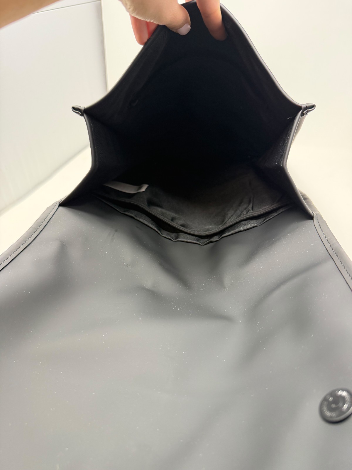 Rains Black Waterproof Laptop Backpack Matte Rucksack Macrobond Logo Minimalist