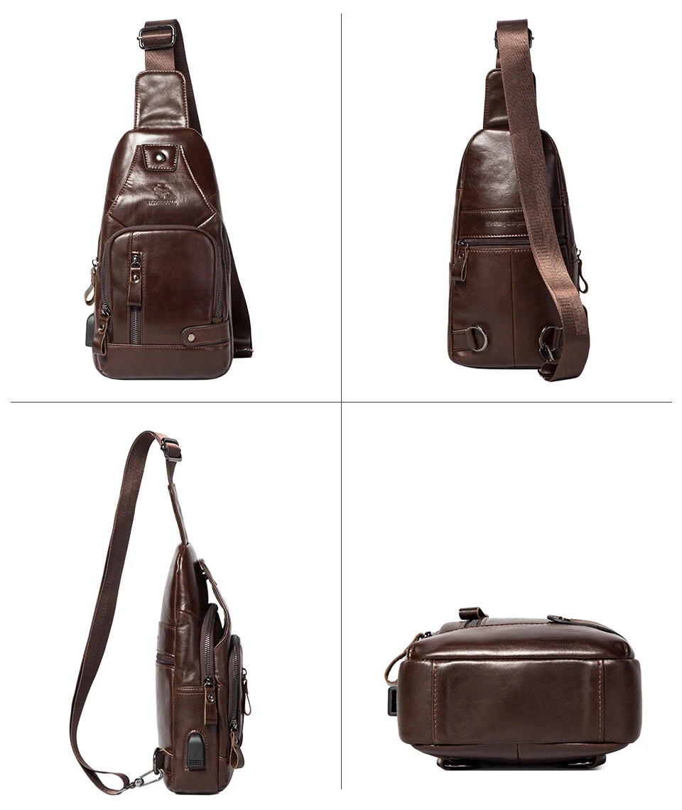 Leather Chest Bag Genuine Shoulder Crossbody Men’s Men Sling Casual Bags Retro