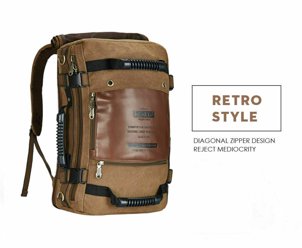 KAUKKO Men Backpack Canvas Rucksack Laptop Bag Travel Hiking Camping Backpack