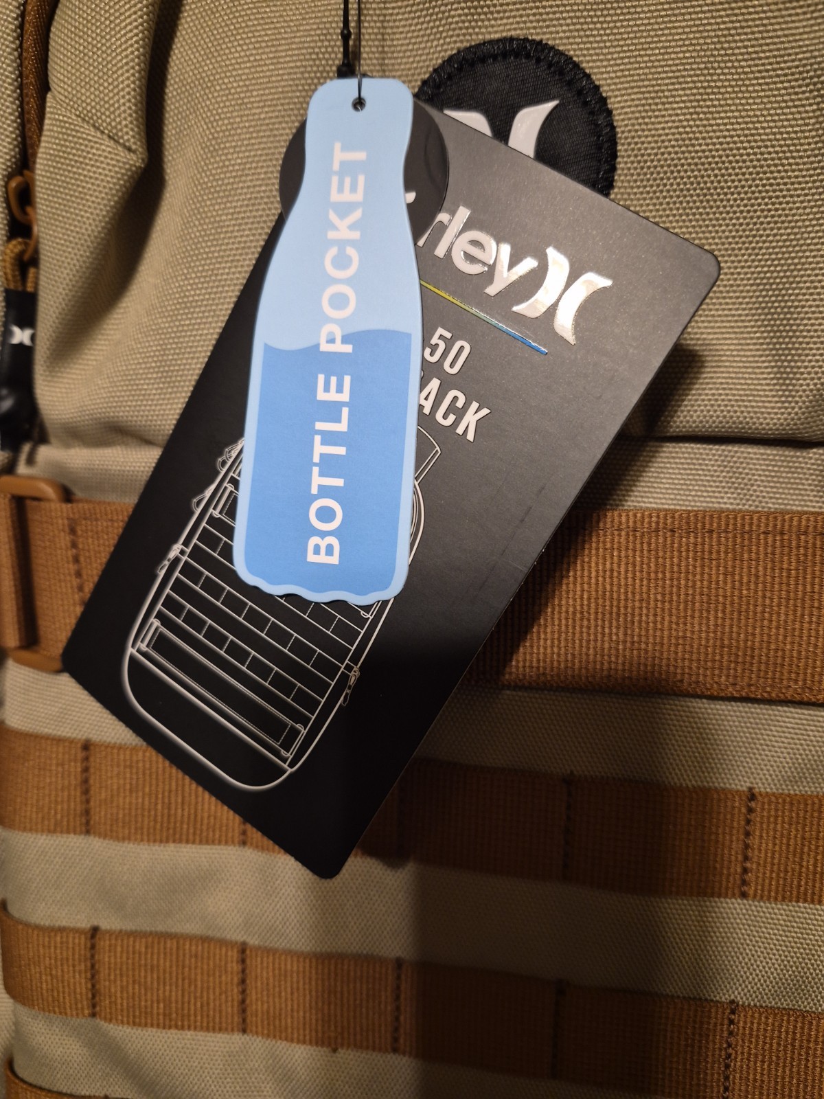 Hurley 50-50 Backpack Khaki Skateboard Laptop Compatible Multiple Pockets NWT