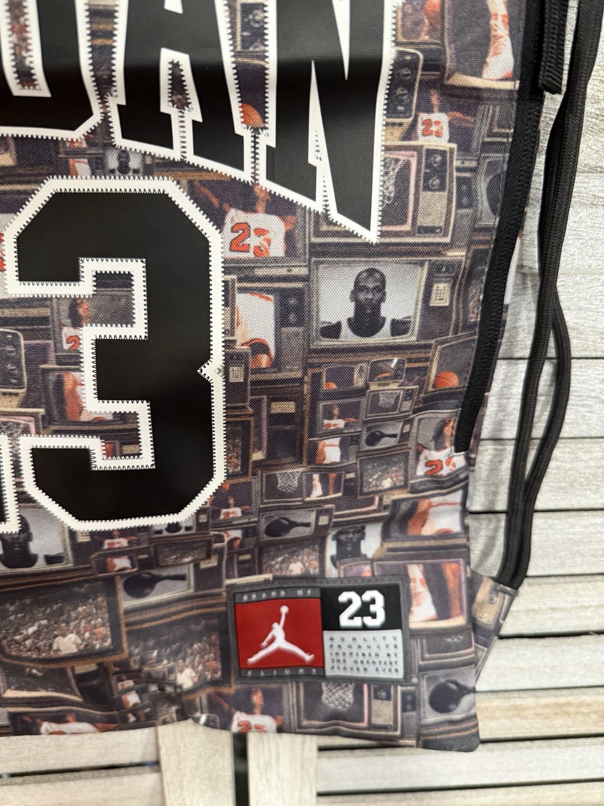 Jordan Black/Multicolor Graphic Print Drawstring Bag, Adjustable Strap, Light