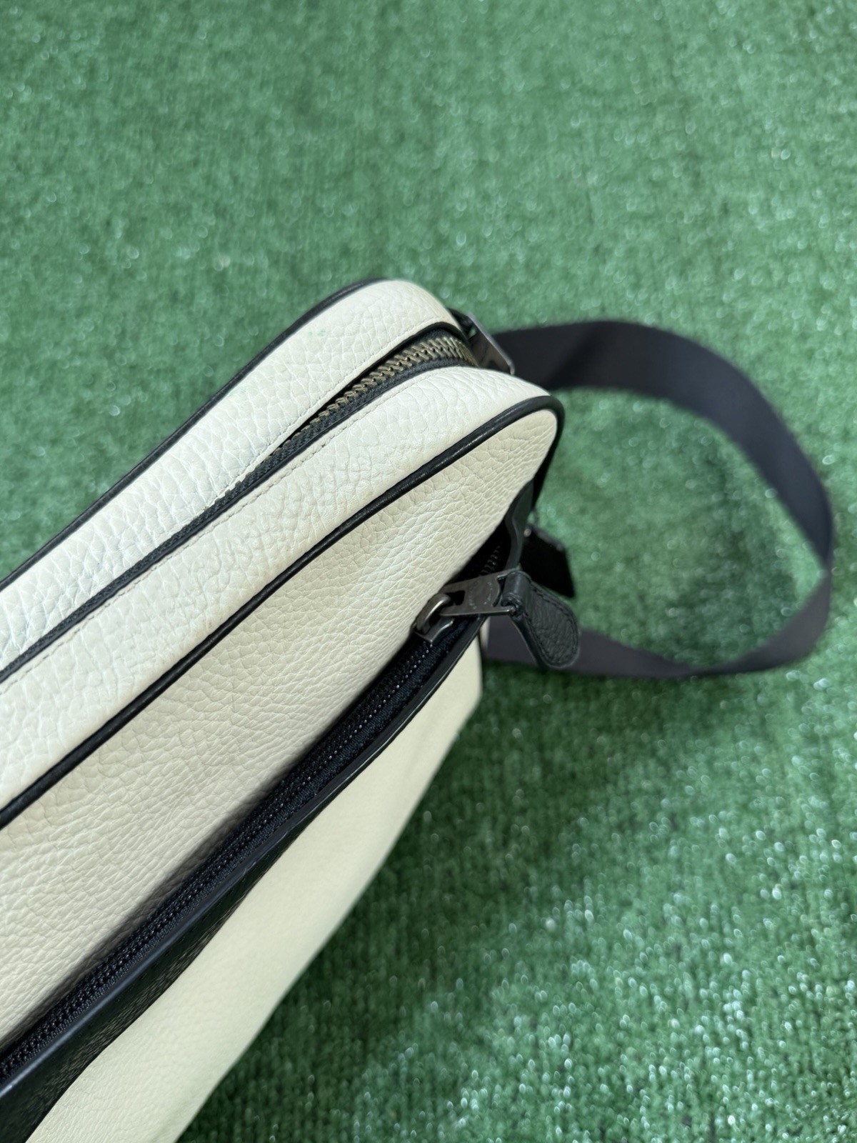COACH Charles Black / Ivory Pebbled Leather Camera Crossbody Bag F26077