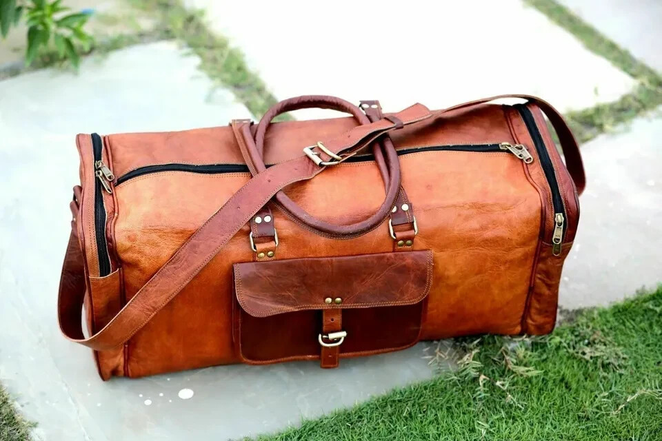 Travel Duffel Bag Overnight Weekender Bag for Men &Women Full Grain Real Leathe