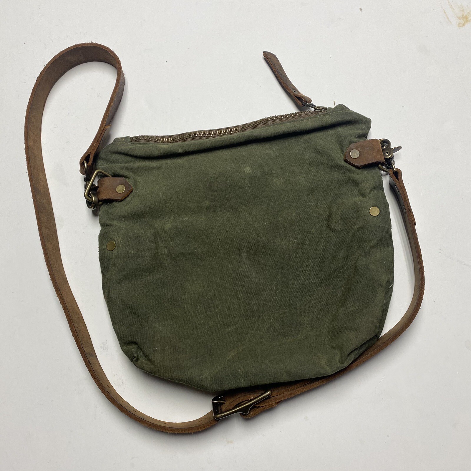HANDMADE WAXED Canvas Leather TOTE Hand Bag W Pockets & Double Removable Straps