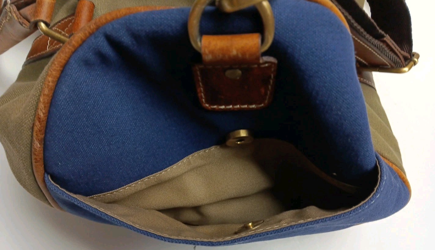 FH Wadsworth Canvas Leather Trim Weekender Duffel Bag Moss/Navy Embroidered