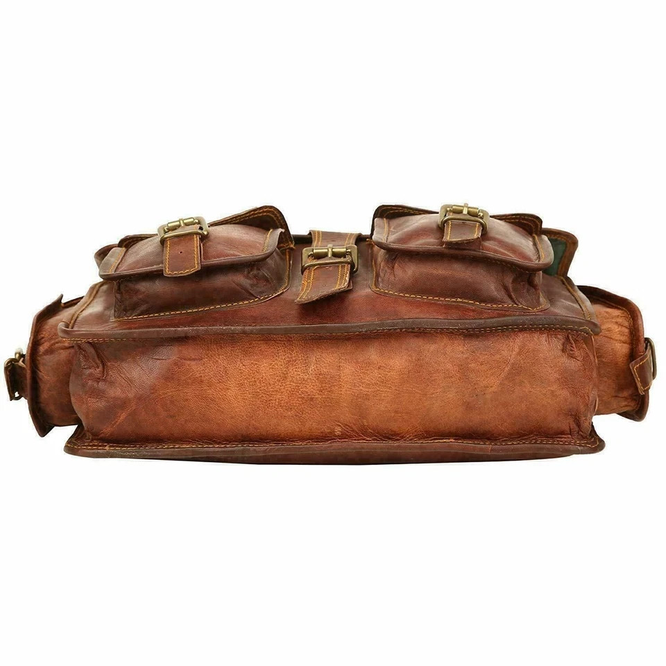Genuine Goat Leather Messenger Bag Laptop Briefcase Handmade