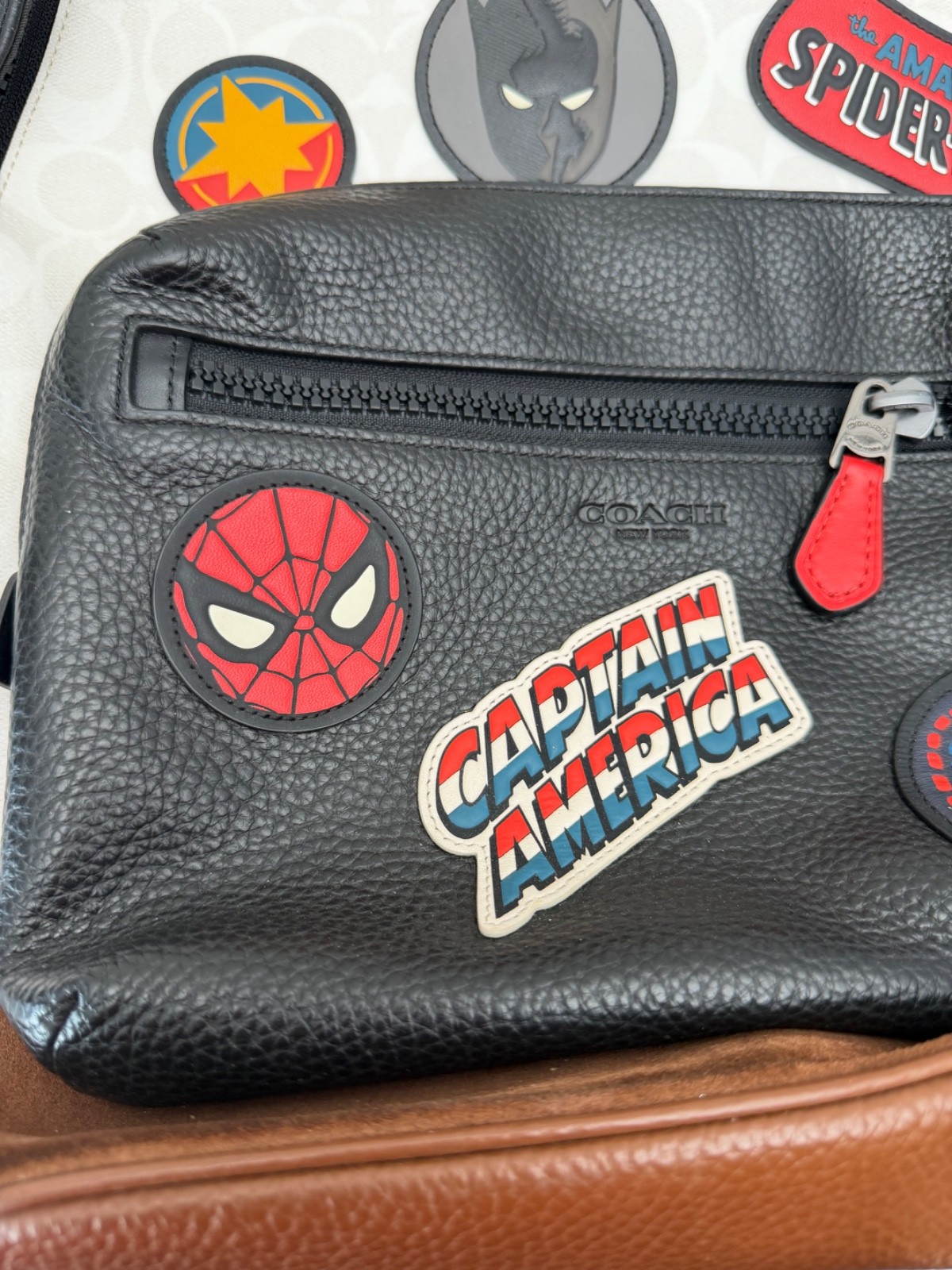 Coach x Marvel Captain America Spider-Man Backpack Leather – Has Small Stain