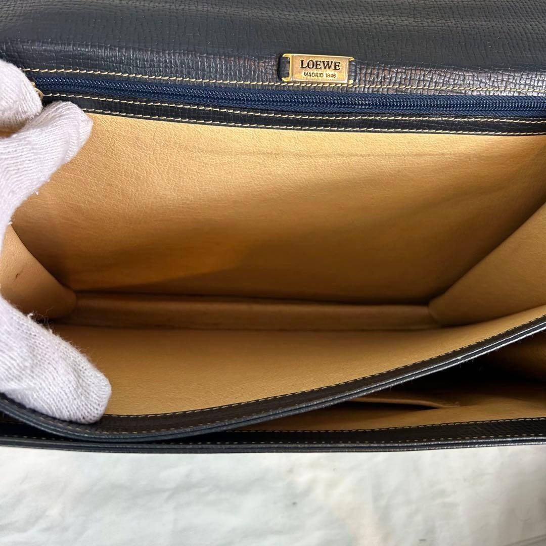 LOEWE Barcelona Leather Business Handbag Top Handle Dark Green Womens 37cm