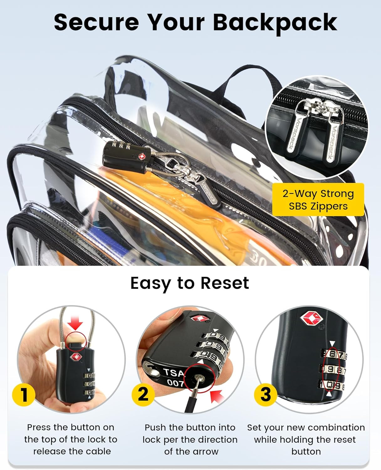 Clear Backpack Heavy Duty – Extra Large Clear Backpacks with TSA Lock Transparen