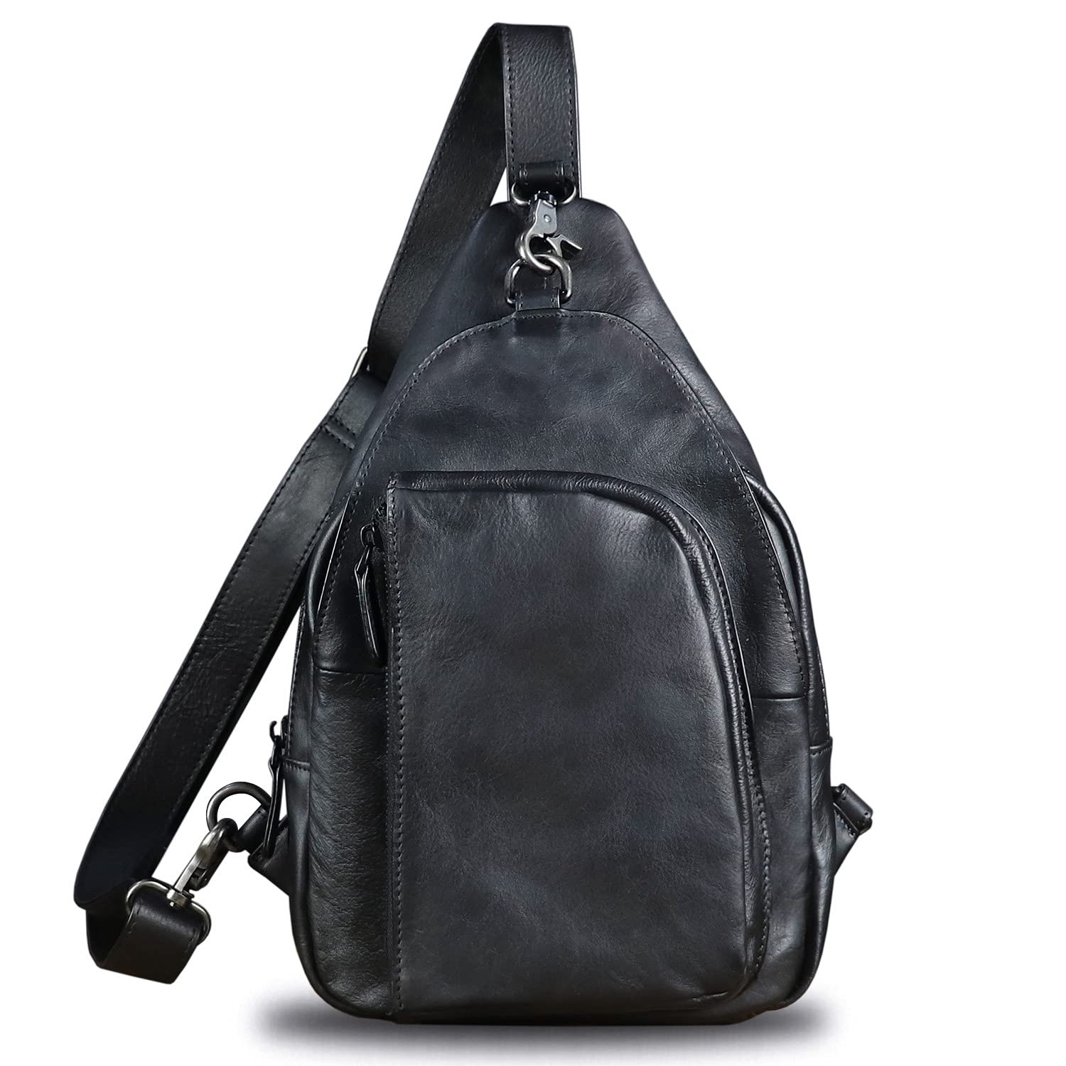 Genuine Leather Sling Bag Vintage Crossbody Hiking Shoulder Bag Sling Backpac…