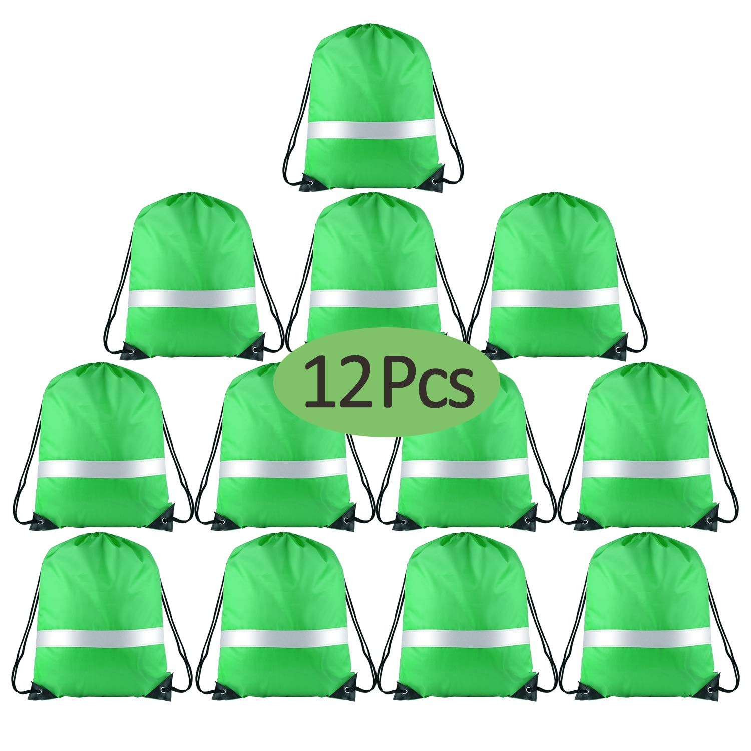Drawstring Backpack 42×34.5cm Green Reflective 12 Pcs for Gym Yoga Travel