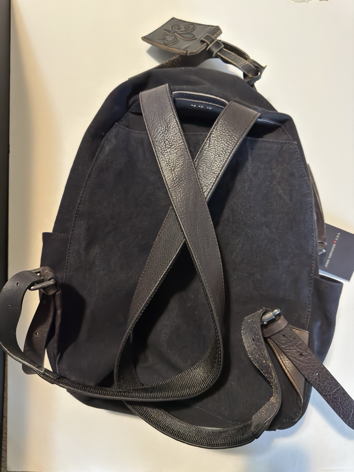 John Varvatos Bagpack Black Washed Denim W/Leather Strap Size 9”x5”x16” MSRP$225