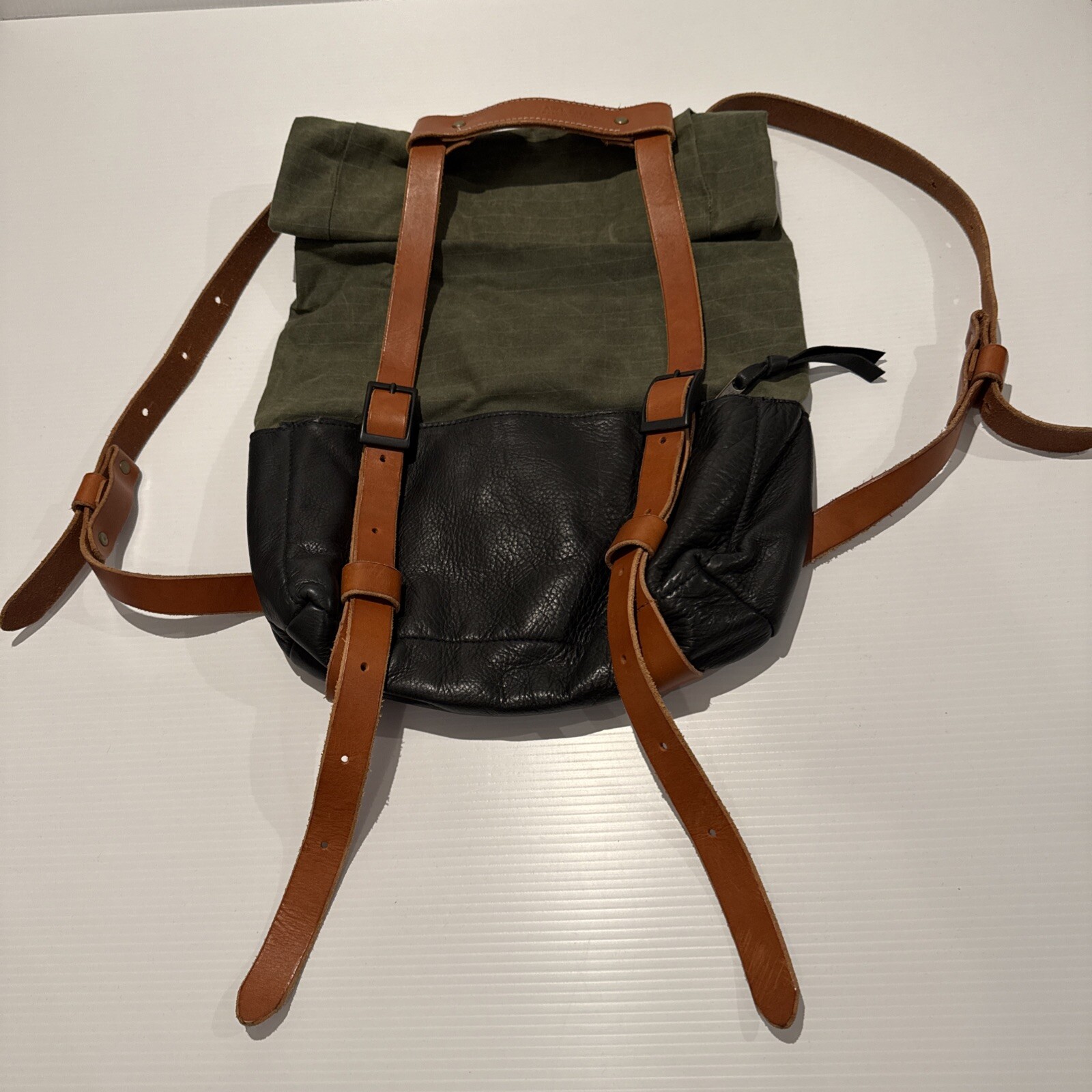 Awl Snap Waxed Canvas Leather Adjustable Backpack Tote Olive Green Black Brown