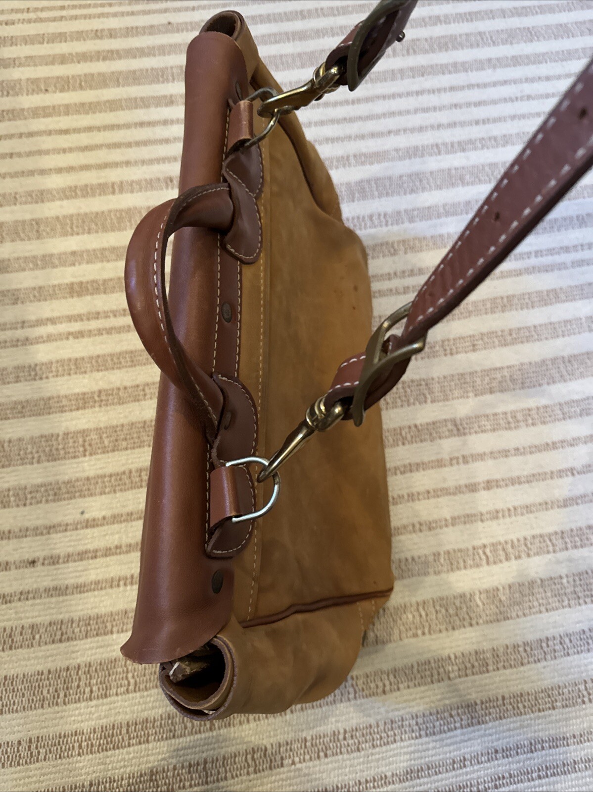 McGuire Nicholas Two Tone Leather Messenger Bag VGUC