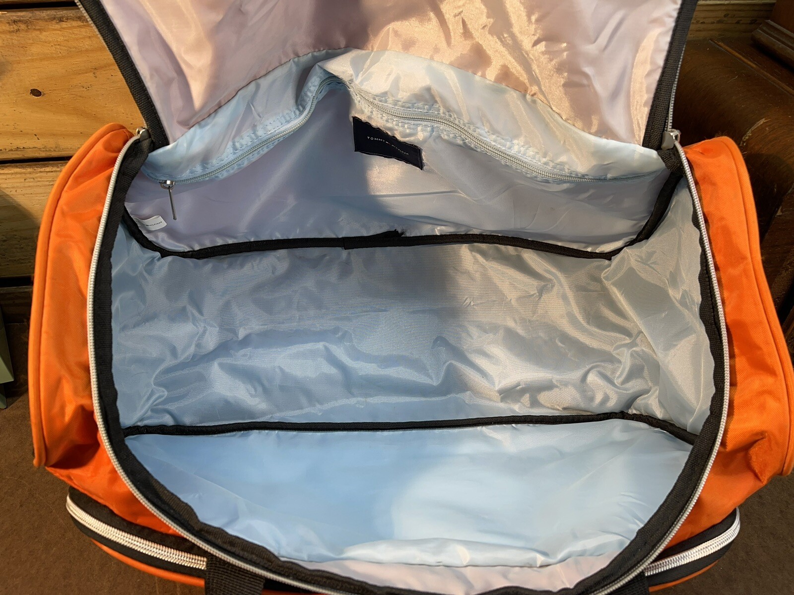 Rare Tommy Hilfiger Spellout Black and Orange Duffel Gym Bag 21 inches Long