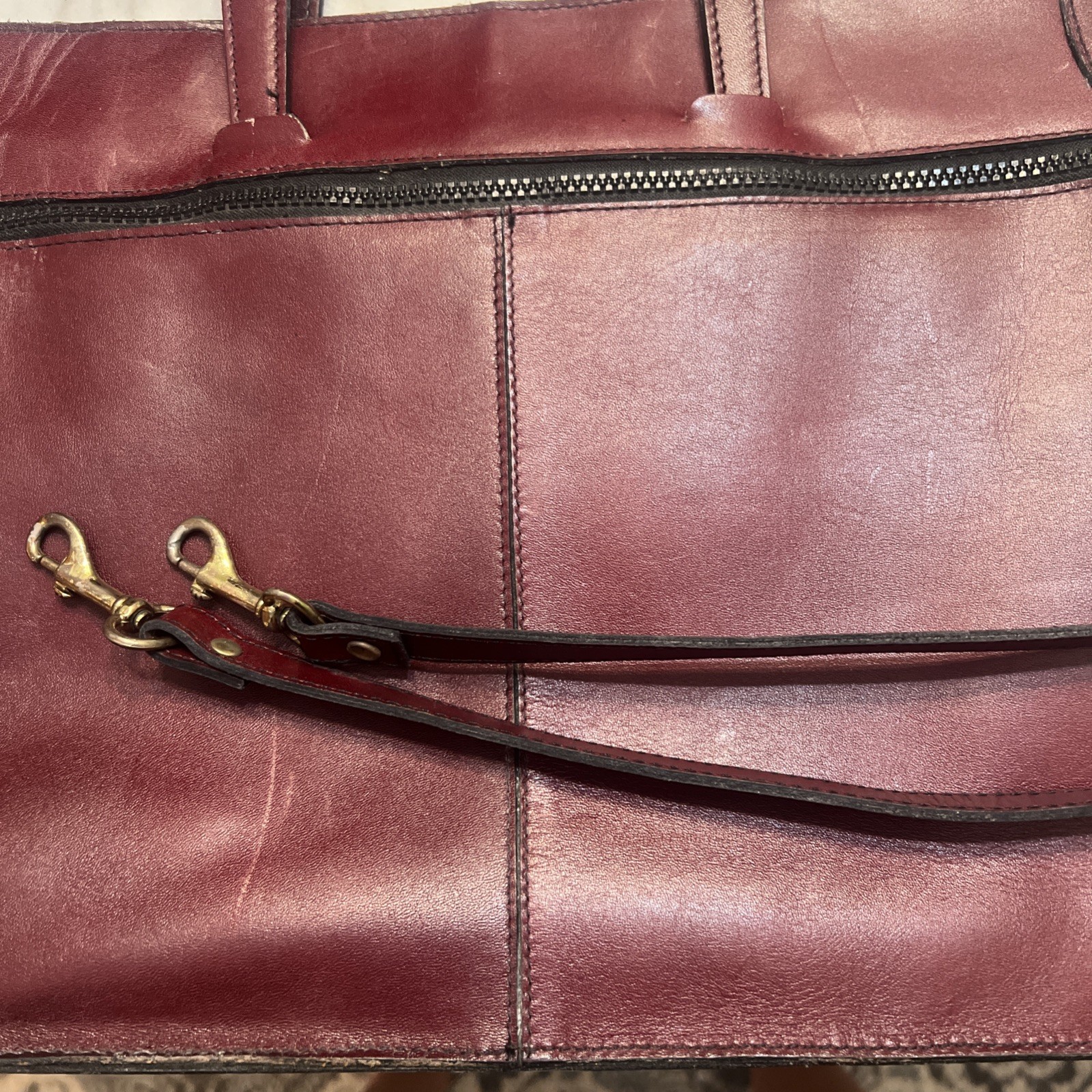 Vintage Genuine Leather Made In Uruguay Maroon Briefcase With Strap