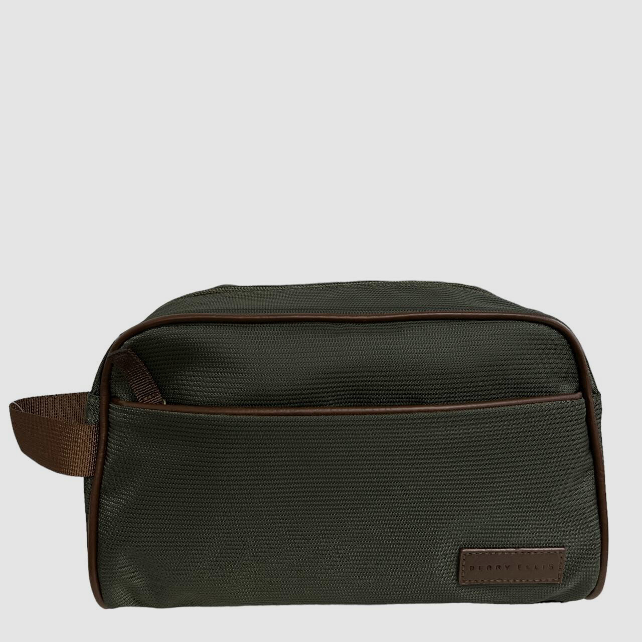 $48 Perry Ellis Mens Green Water-Resistant Zip Top Travel Shave Toiletry Kit Bag