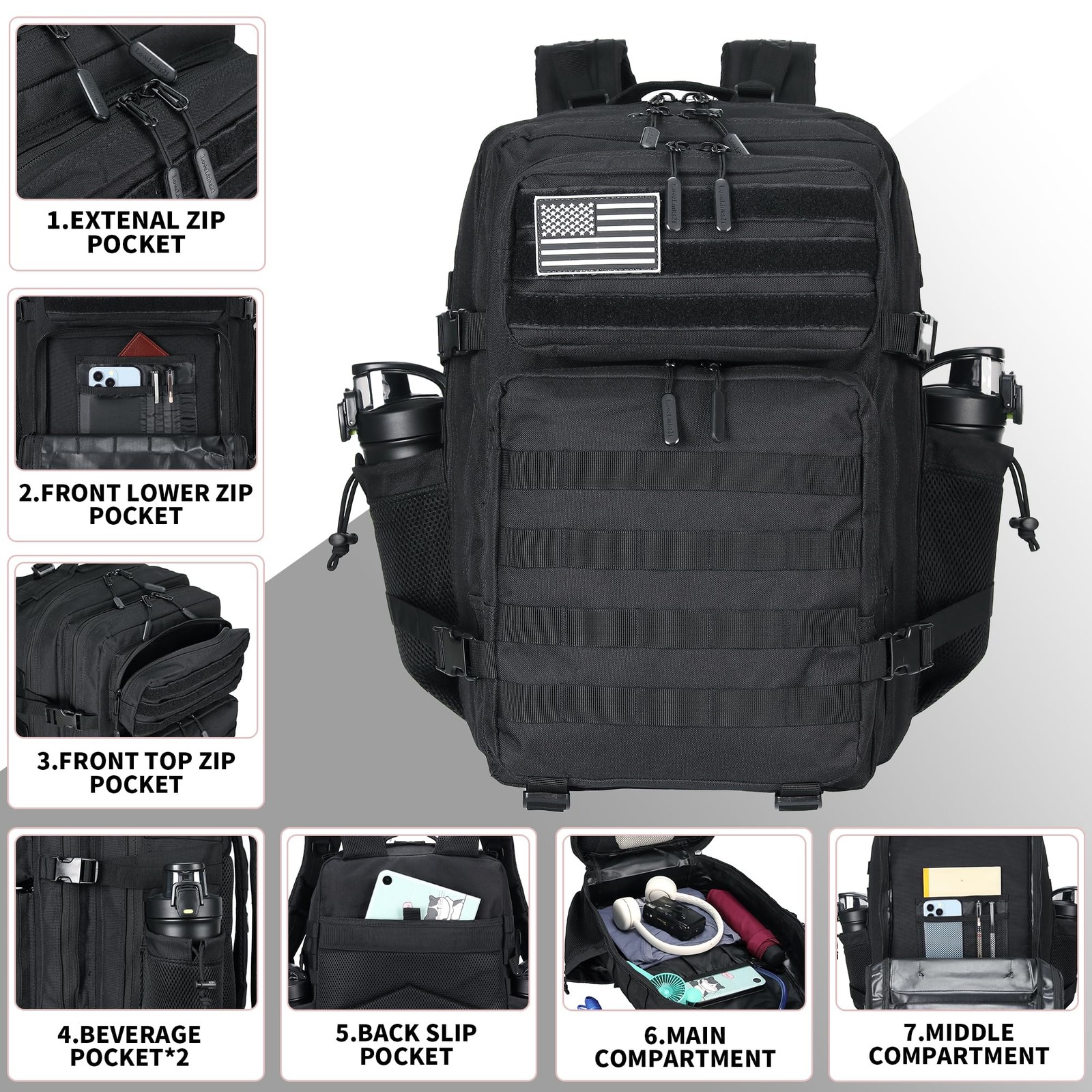 45L Tactical Assault Backpack 3 day assault pack with Molle Waterproof backpa…