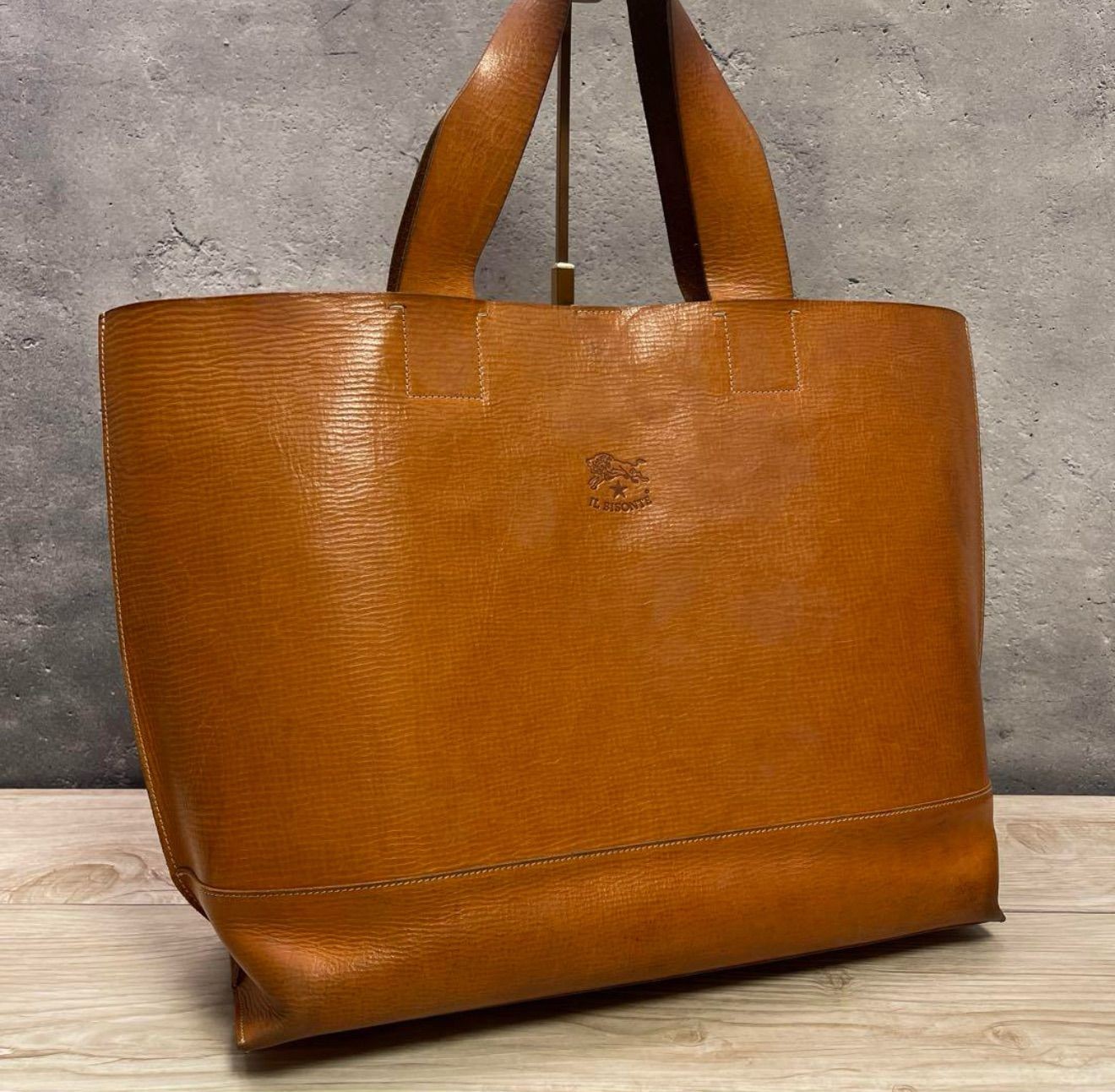 IL BISONTE Leather Authentic Luxury Tote Bag Designer Light Brown 32×37cm