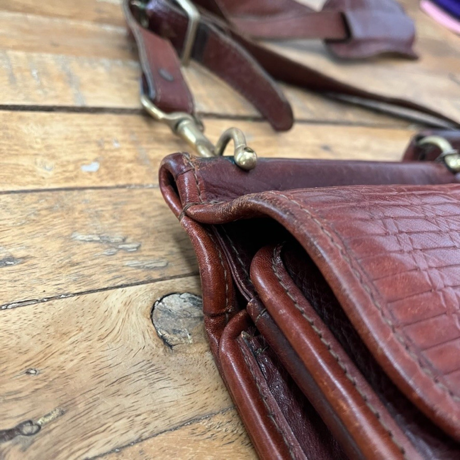 Jack Georges Woven Leather Tuscany Executive Briefcase 16″ Crossbody Brown