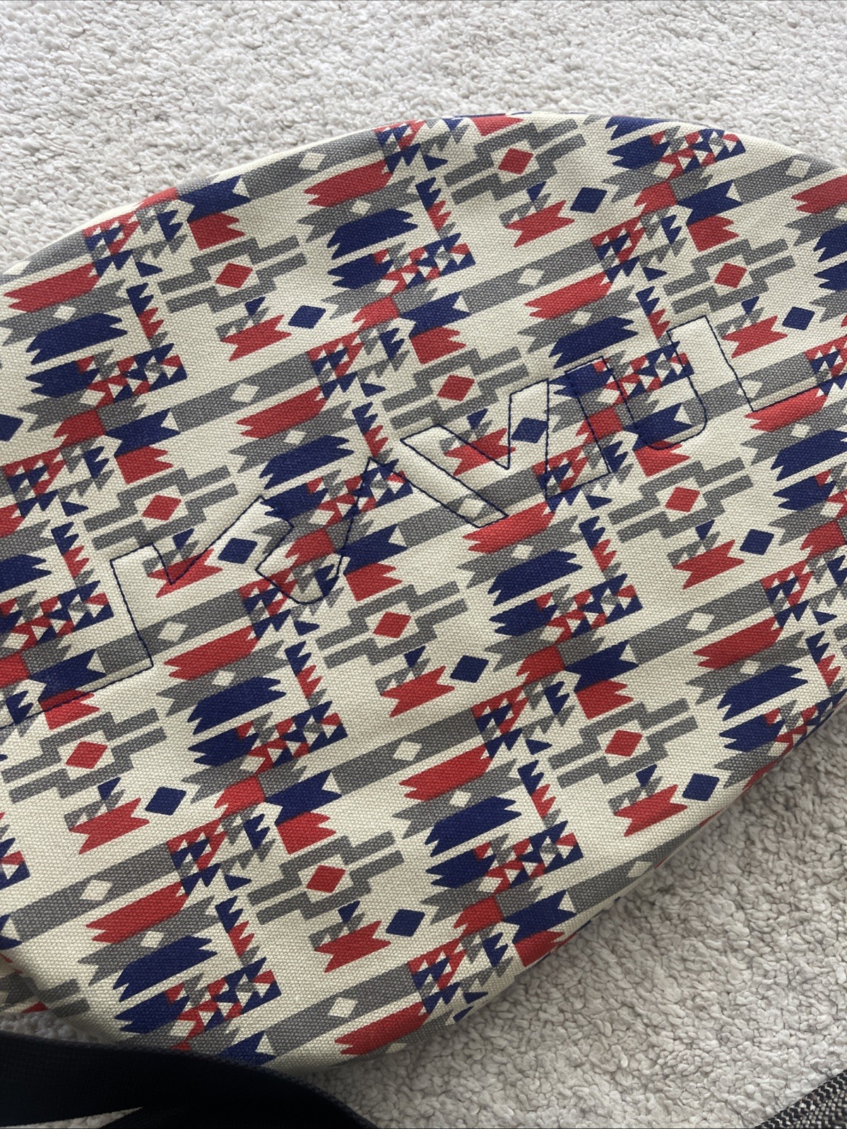 KAVU Sling Backpack Tribal Print Cotton Rope Strap Blue Red White