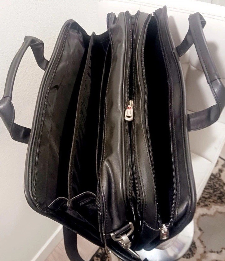 Wenger Mens Executive Leather Briefcase Laptop Bag Black Size 16″x12″