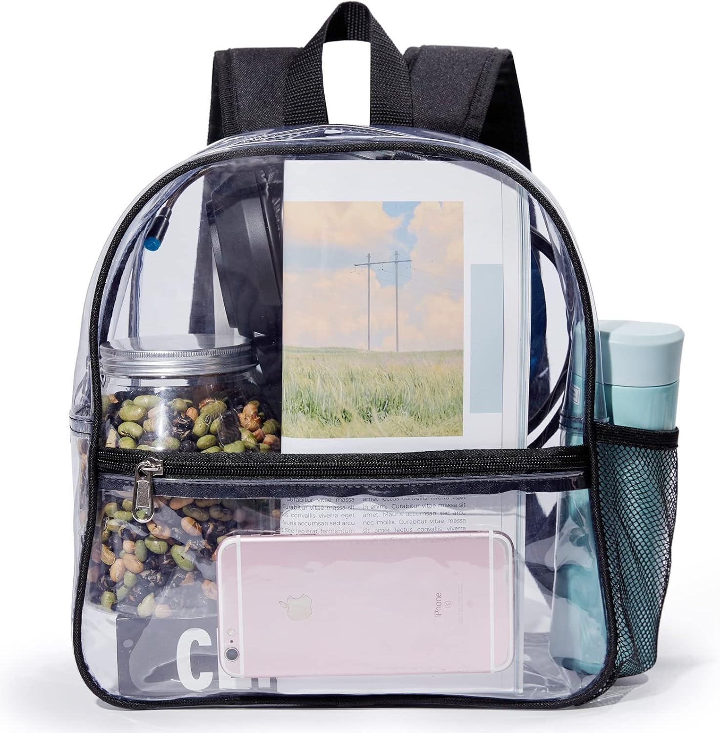 Mini Clear Backpack for Stadium Events, Concert, 12×6×12, Black | Small Clear
