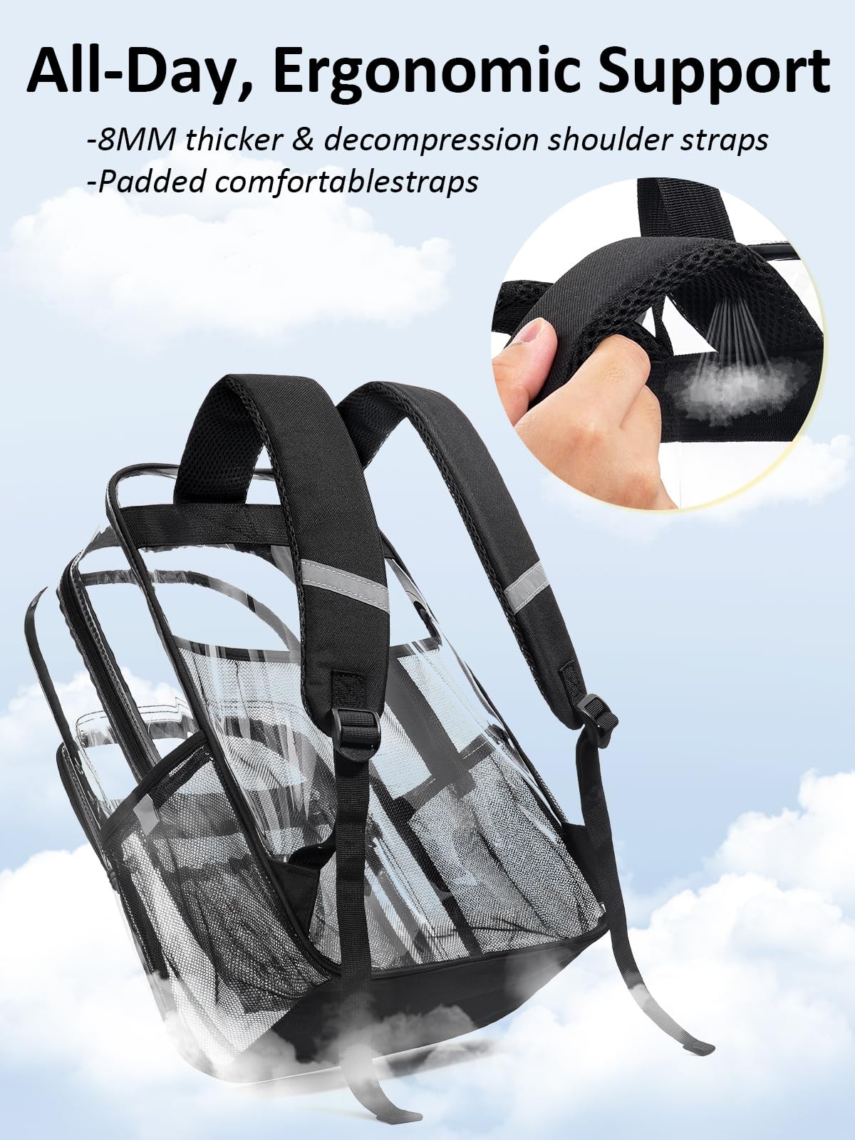 Black 18 Inch Large Heavy Duty Clear Transparent Backpack See Through TSA Lock