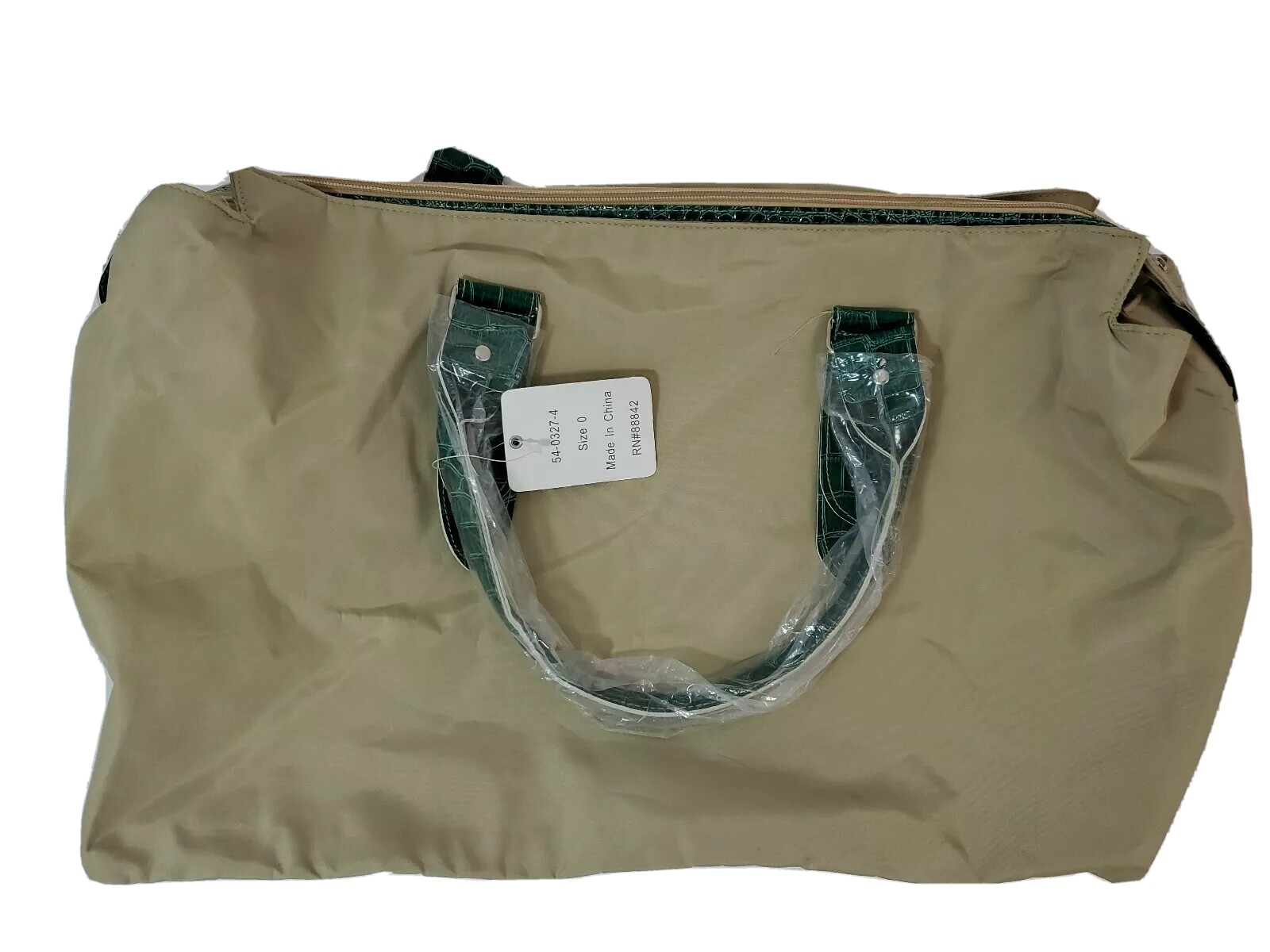 Tote Carry Bag Beige Green Faux Fake Alligator Handles 17.5” Vinyl PU