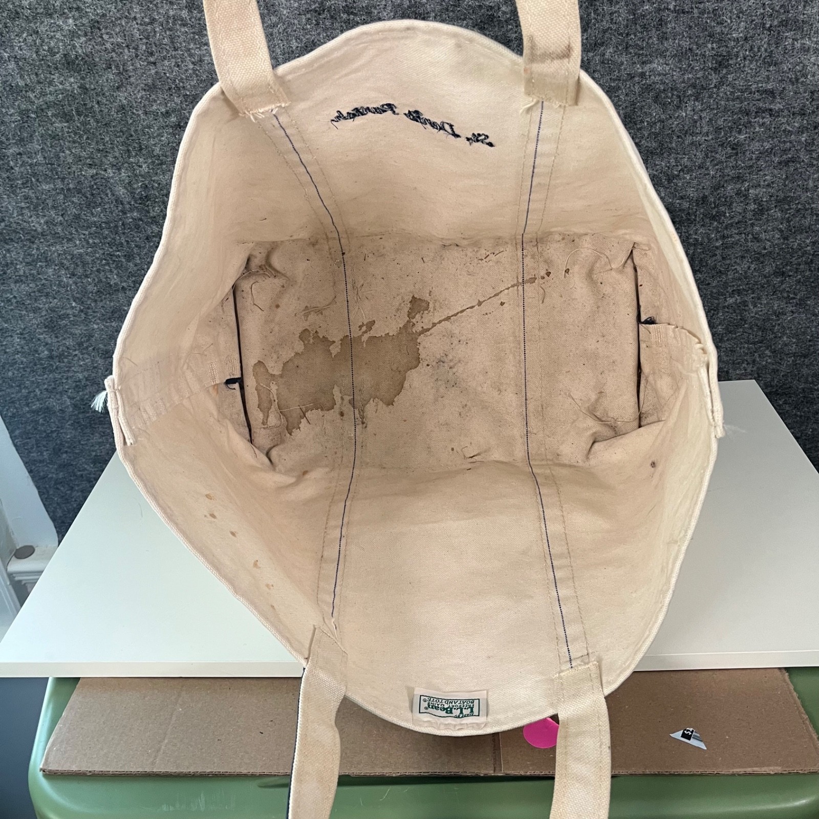 Vintage Boat & Tote Bag LL Bean USA Utility White Navy Outdoors Canvas Beach 80s