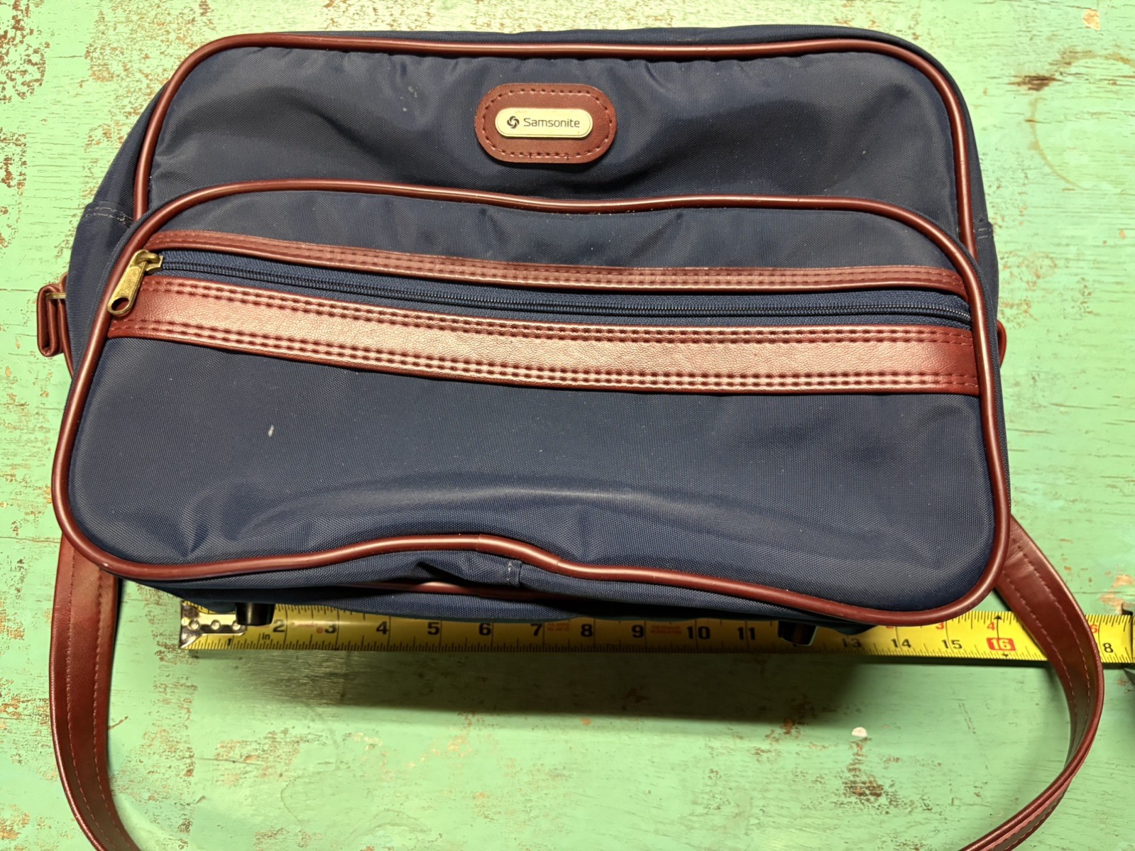 Vintage Samsonite Navy Blue & Brown Travel Shoulder Bag Messenger Bag Carry On