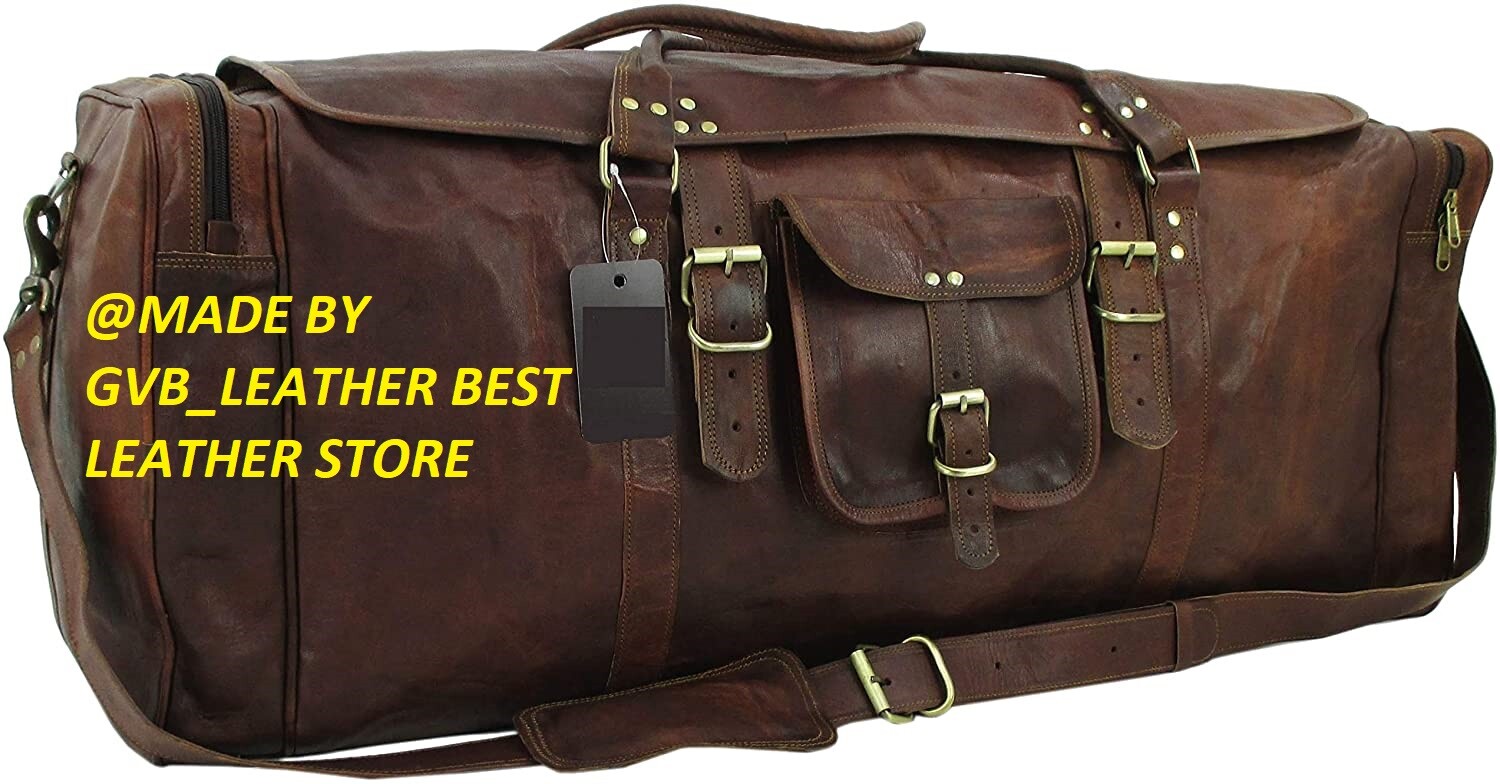 VINTAGE VERY VERY LARGE GENUINE LEATHER HOLDALL TRAVEL WEEKEND DUFFEL BAG TAN