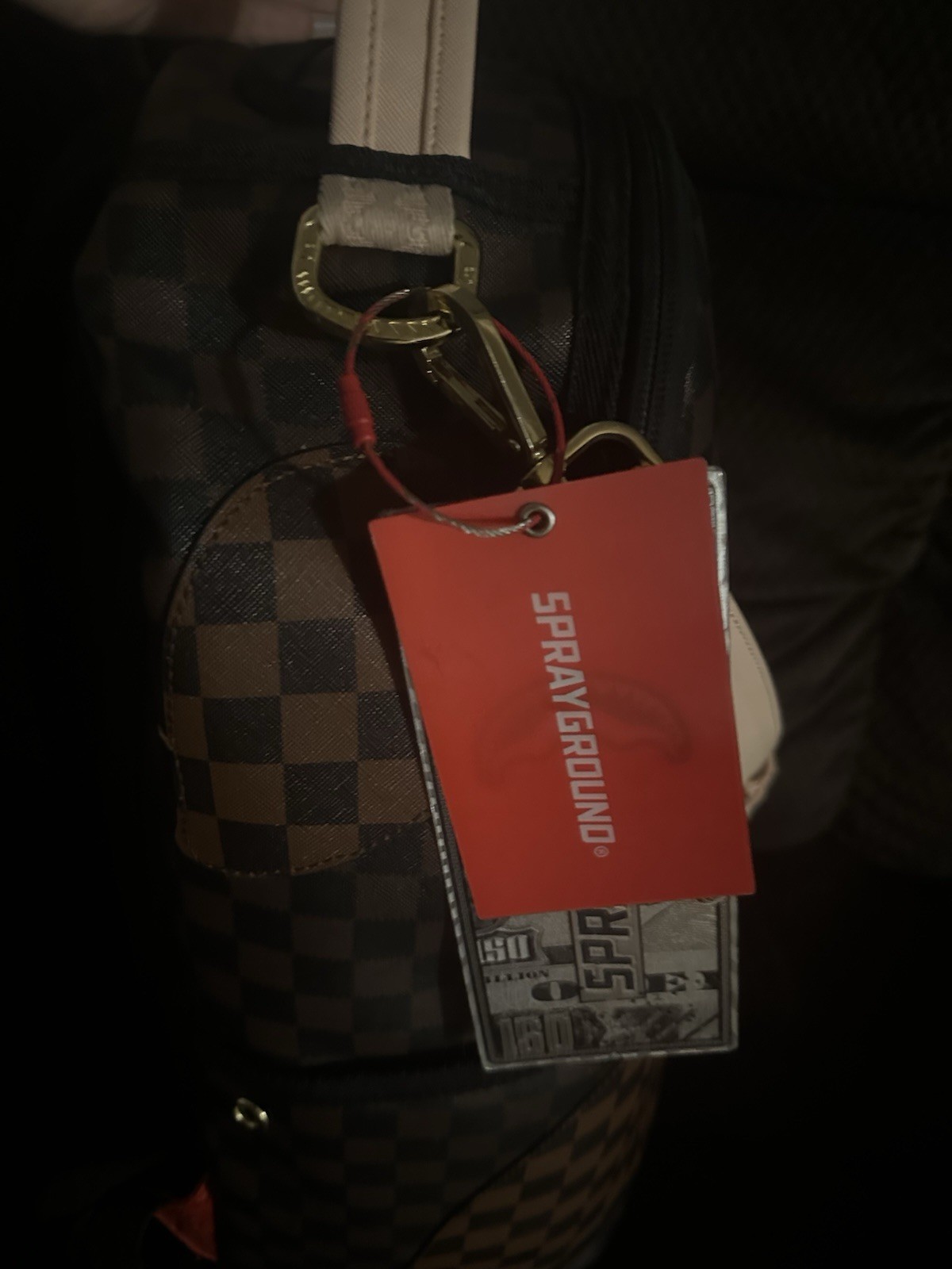 Sprayground Boujee Strap Bandolero Nouveau Checkered Backpack Zip Inner Pockets